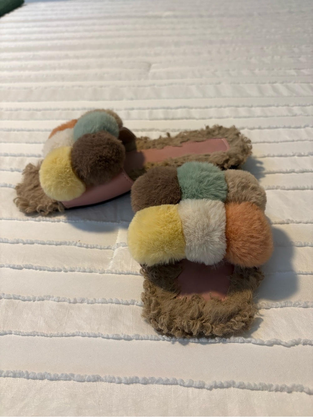 Multi-Color Fuzzy Slide Sandals